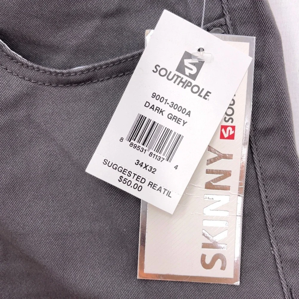 Southpole Dark Grey Skinny Pants 34x32 Active Flex 4-Way Stretch Low Rise